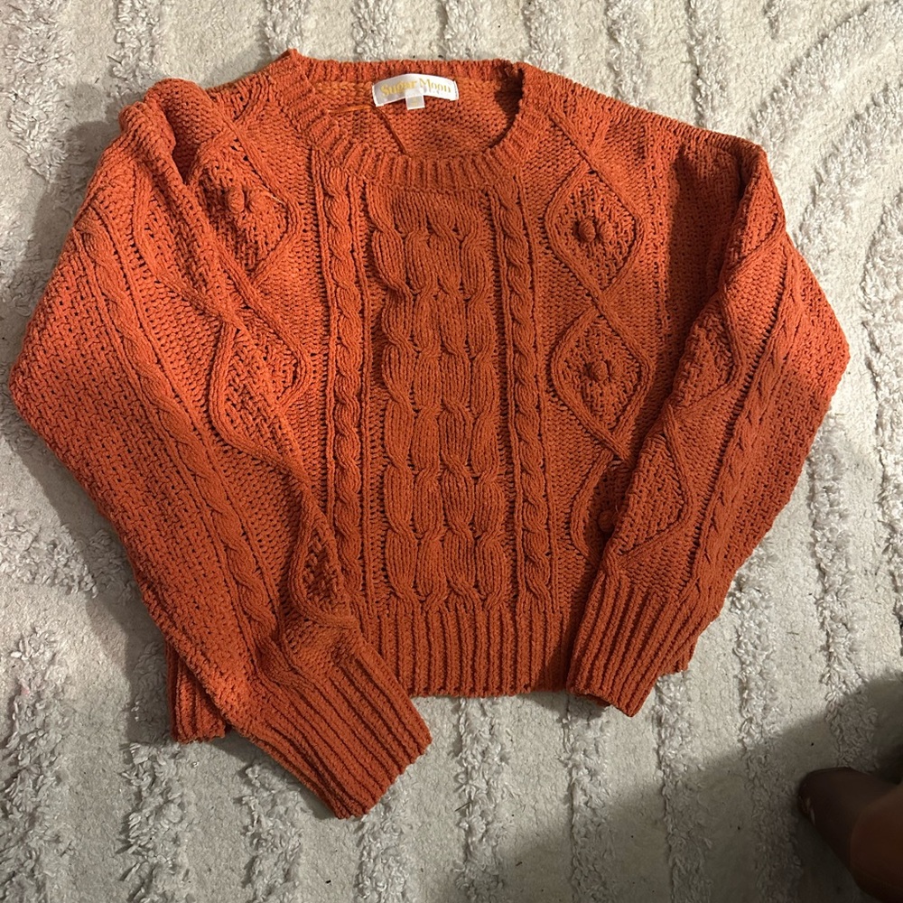 Burnt Orange Cable Knit Sweater